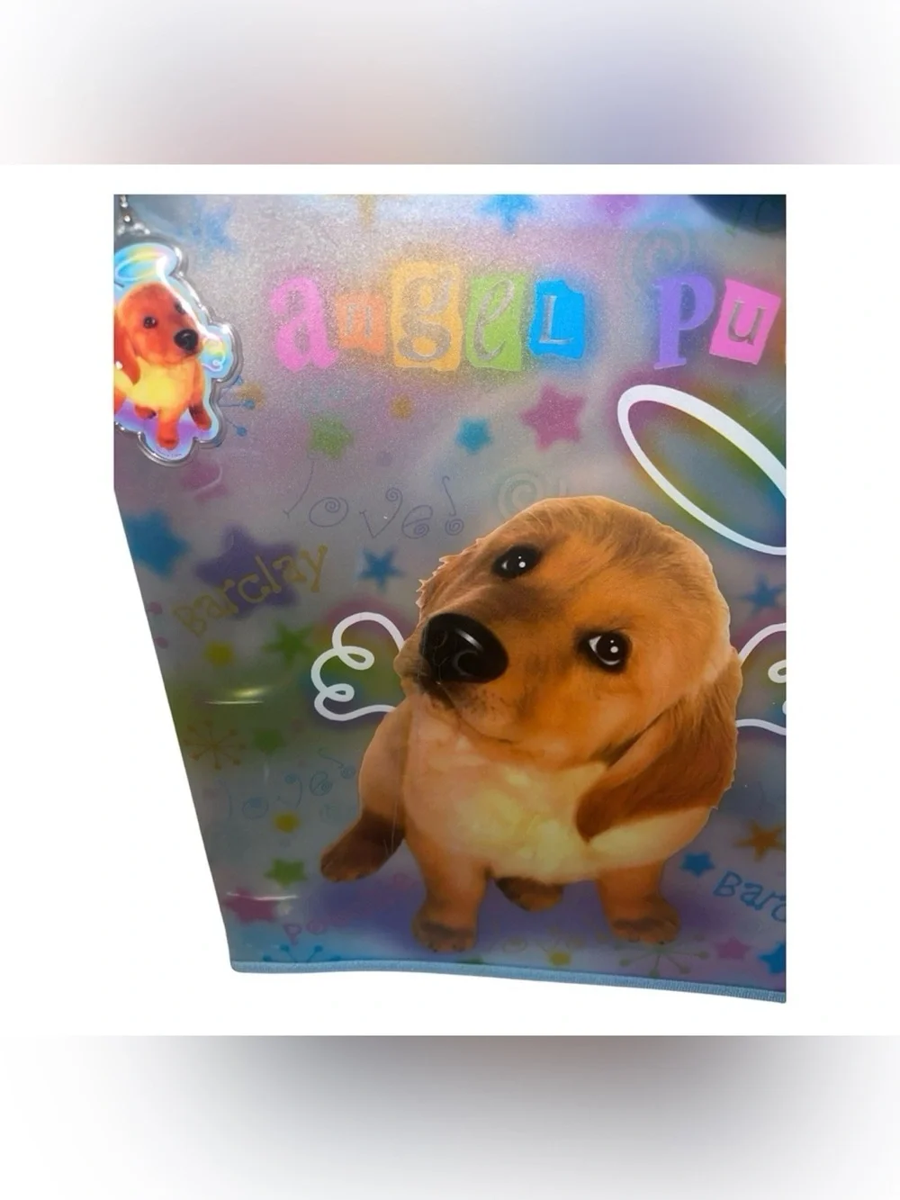 Rare Vintage Y2K  Lisa Frank Golden Retriever Puppy 3 Ring Zip Binder With Charm